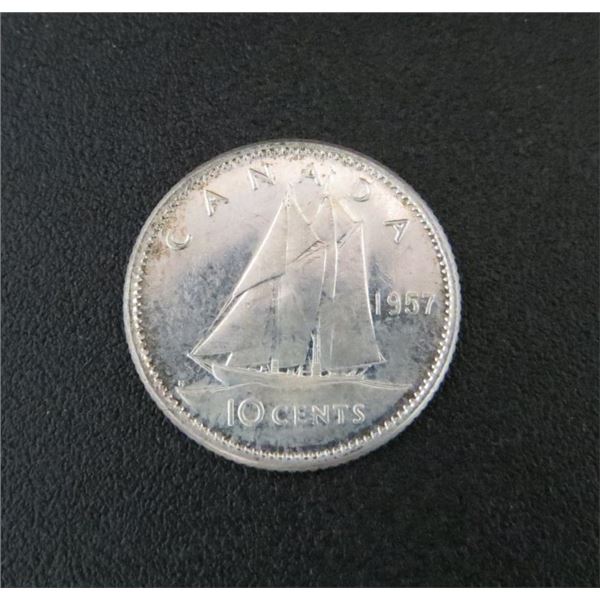 1957 Canadian Silver 10 Cent Coin