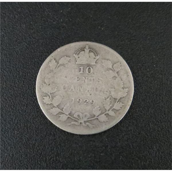1929 Canadian Silver 10 Cent Coin