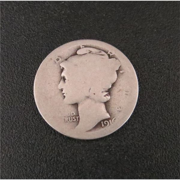 1916 USA Silver 10 Cent Coin