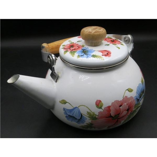 Vintage Enamel Dogwood Tea Pot Kettle