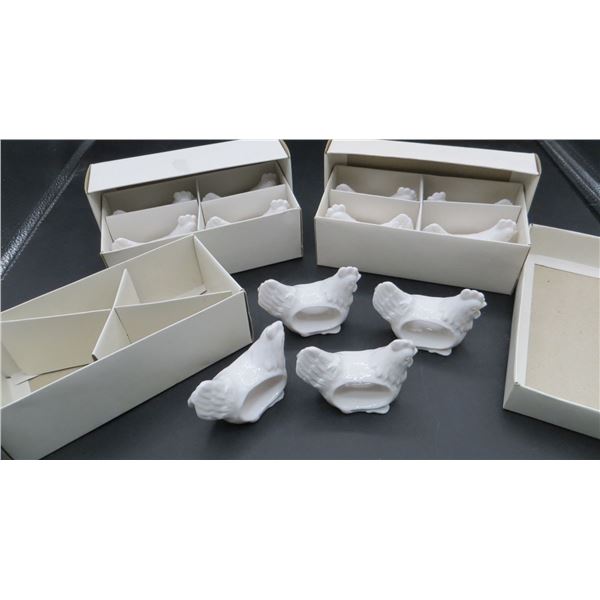 Lot Of 12 White Hen Ceramic Napkin Holders With Original Boxes