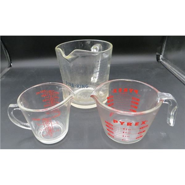 Lot Of 3 Vintage Glass Measuring Cups Pyrex & Fire King