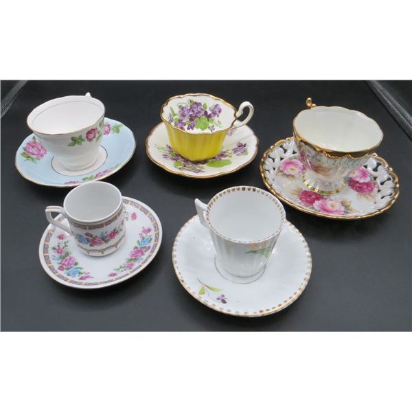 Lot of 5 Vintage Porcelain Teacup & Saucer Sets