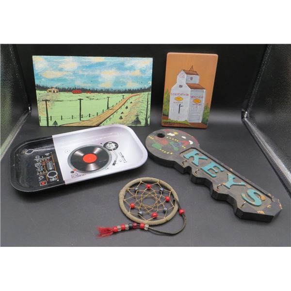 Lot Of Estate Items Key Rack, Rolling Tray Dream Catcher & Pictures