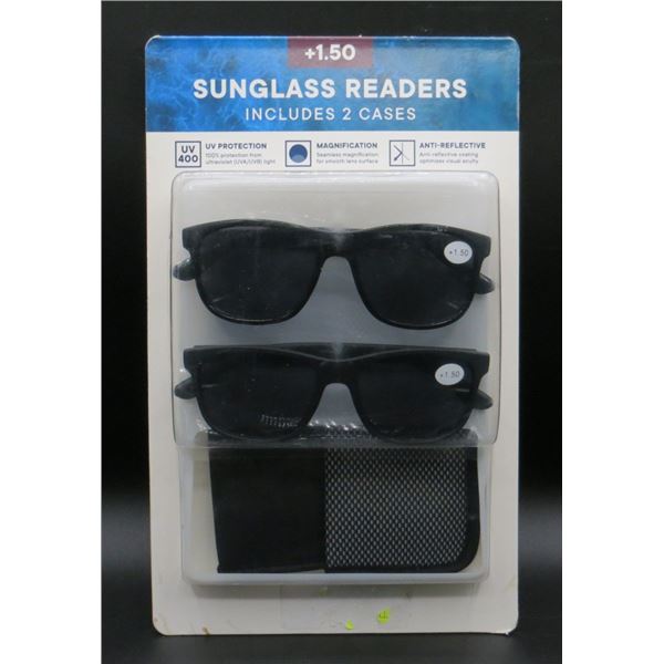 New Sunglasses Readers Includes 2 Cases +1.50 2 Readers & Cases Both Black Unisex