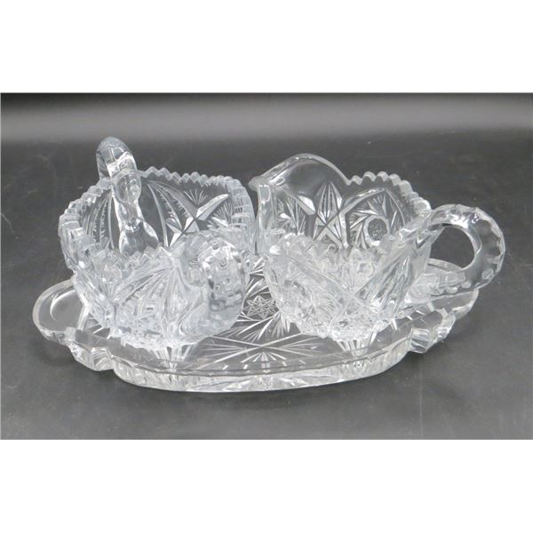 Crystal Cream & Sugar Set With Serving Plate