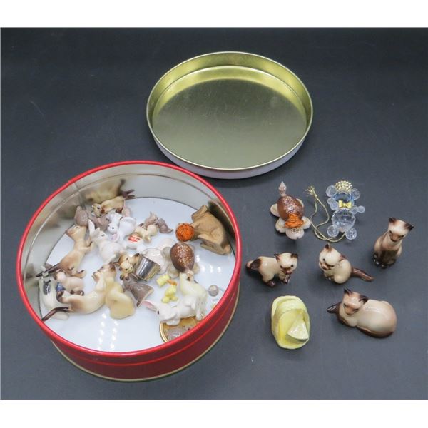 Candy Tin With Various Mini Collectible Figures Cats, Mice, Rabbits, Turtles & More