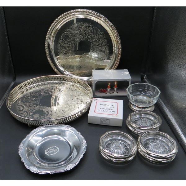 Vintage Estate Lot Of Serving Trays Candy Dishes, Coasters & more