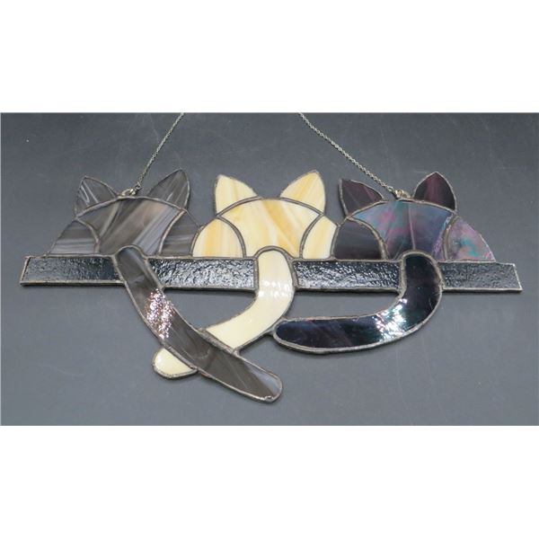 Stained Glass Cat Wall Hanging Sun Catcher 13" Long x 7"