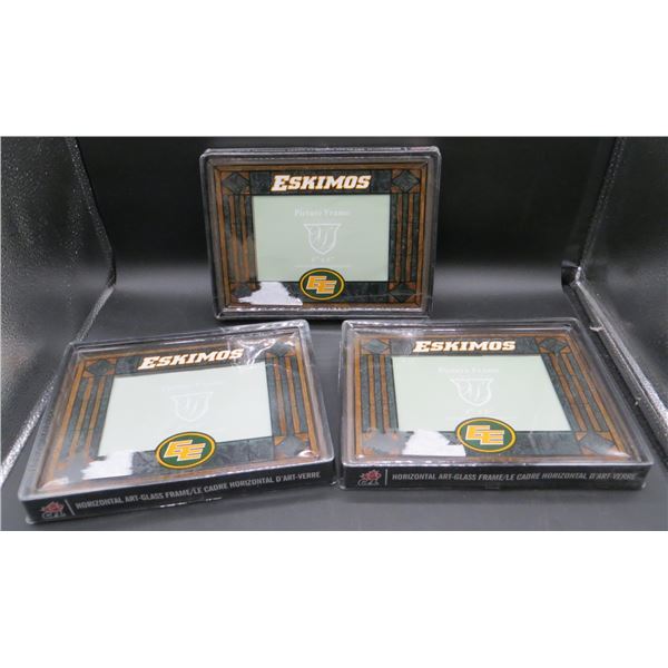 Lot of 3 New Edmonton Eskimos Stained Glass 4x6 Picture Frames
