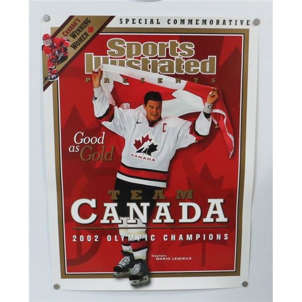 2002 Sports Illustrated Poster Mario Lemieux Team Canada Gold Medal 18" x 24"