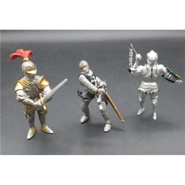 3 Schleich Papo Figures Swordsman Knight, Knight With Axe & Medieval Knight With Flail