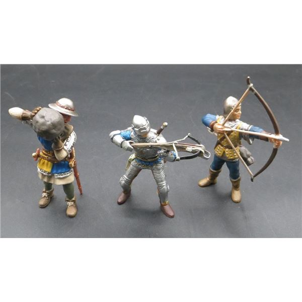 3 Schleich Fighter Figures Archer, Foot Solider With Stone & Fighter With Crossbow