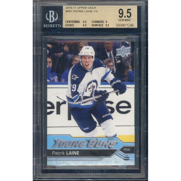 2016-17 Upper Deck #451 Patrik Laine YG RC Beckett Graded 9.5 BV $150
