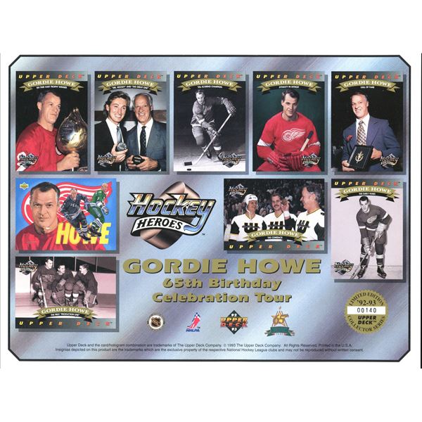 1992-93 Upper Deck Gordie Howe 65th Birthday Celebration Tour 8.5 x 11 Photo Sheet