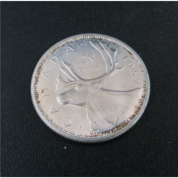 1957 Canadian Silver 25 Cent Coin