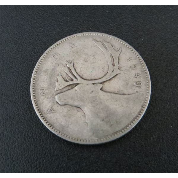 1949 Canadian Silver 25 Cent Coin