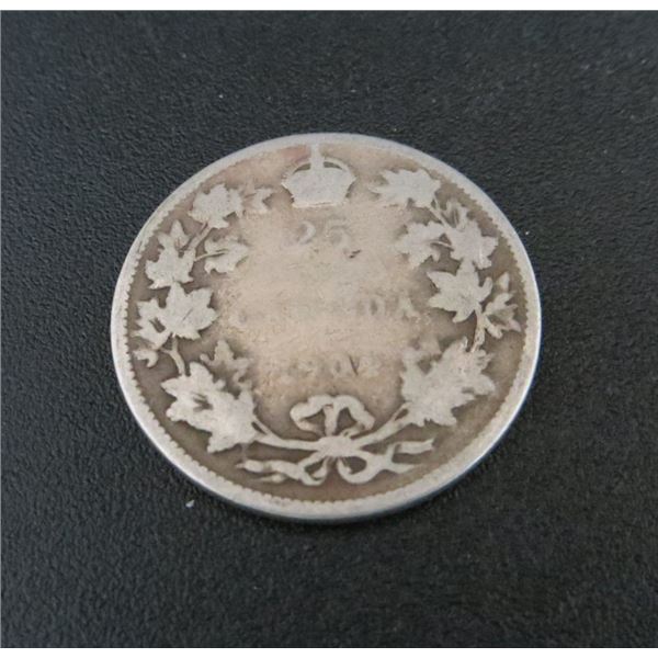 1904 Canadian Silver 25 Cent Coin