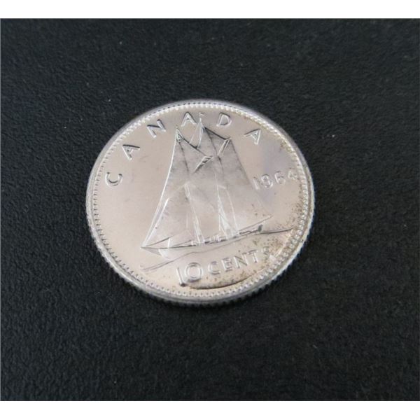 1964 Canadian Silver 10 Cent Coin