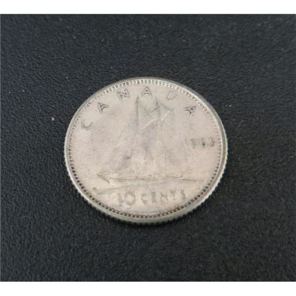 1963 Canadian Silver 10 Cent Coin