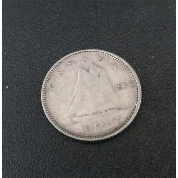 1947 Canadian Silver 10 Cent Coin Maple Leaf