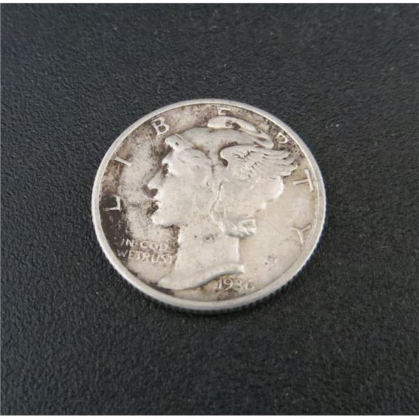 1936 Canadian Silver 10 Cent Coin