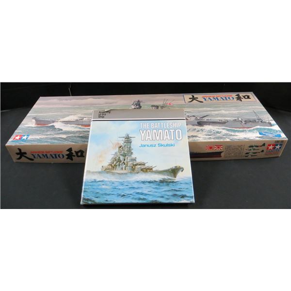 Vintage Tamiya Yamato Japanese Battleship 1:350 Plastic Model Kit With Book