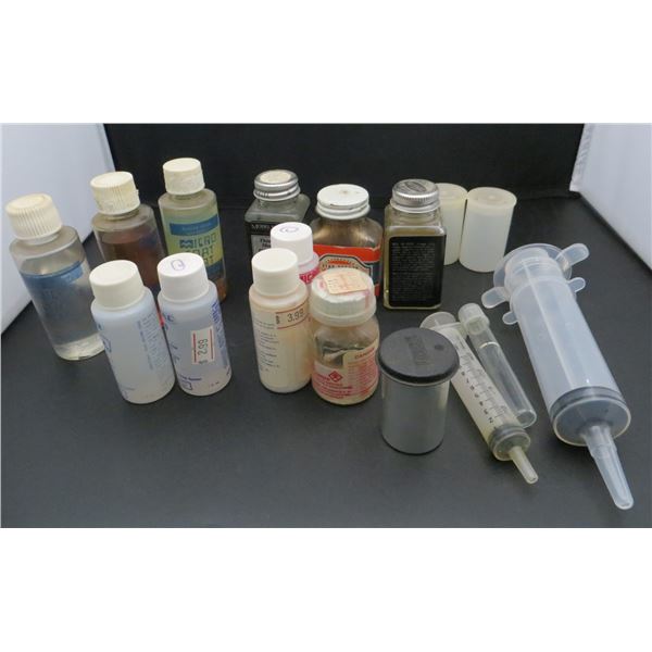Lot Of Model Painting Supplies Syringes, Paint Thinner, Gold Paint & More