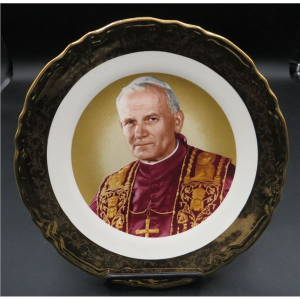 Hunnisett & Edmonds Collector Plate 22k Gold Trim of Pope John Paul II 9.5" Diameter