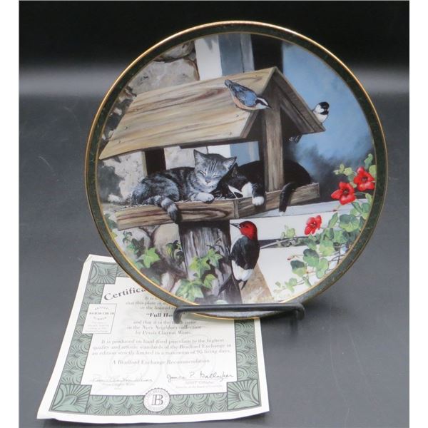 Bradford Exchange "Full House" Nosy Neighbor's 8" Diameter Collector Plate Cats/Birds W/COA