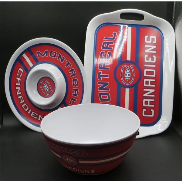 New Montreal Canadiens Melamine Snack Set Tray, Serving Bowl & Chip & Dip