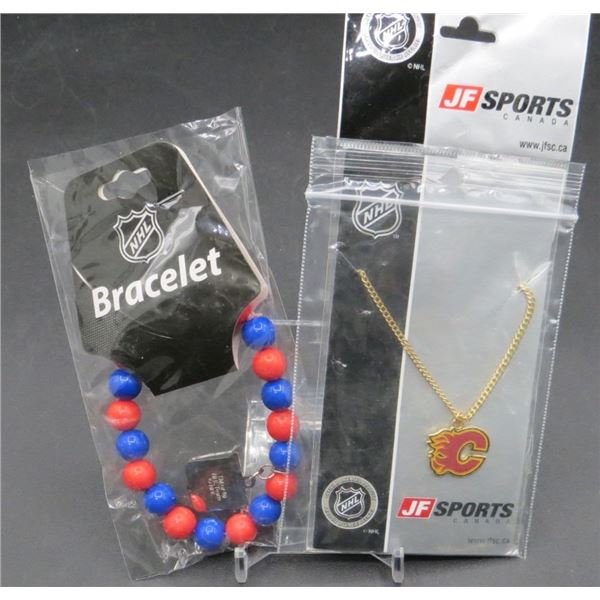 2 New NHL Jewelry NY Rangers Bracelet & Calgary Flames Chain