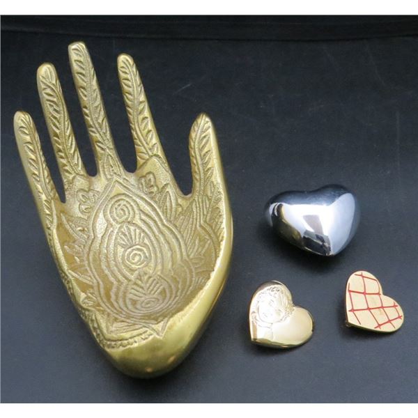 Brass Hand Ring & Jewelry Holder With Hearts