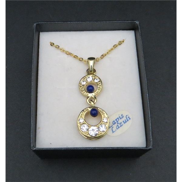 Lapis Luzuli 18" Gold Tone Chain & Pendant