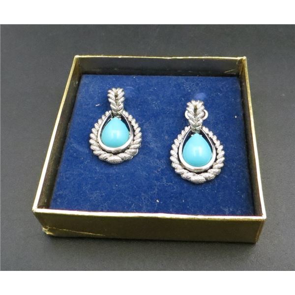 Vintage Avon Silver Rope & Turquoise Earrings
