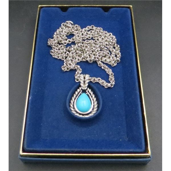 Vintage Avon Silver Rope & Turquoise 20" Chain