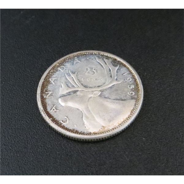1959 Canadian Silver 25 Cent Coin