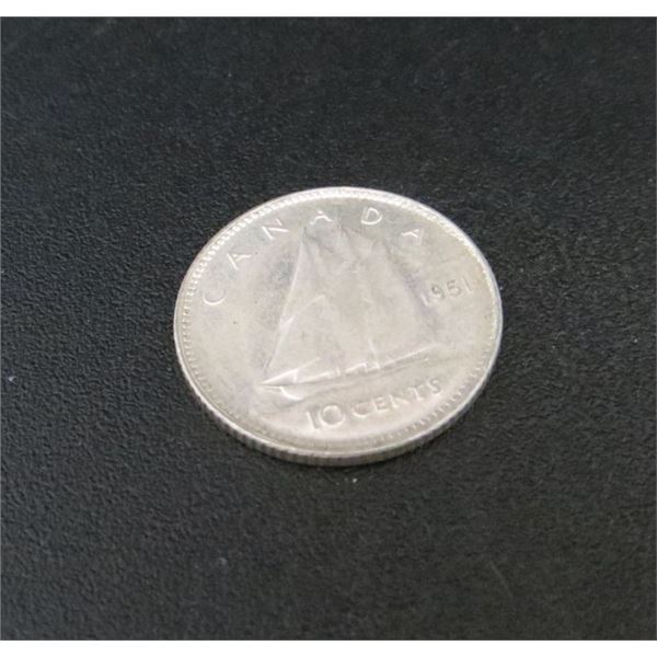 1951 Canadian Silver 10 Cent Coin