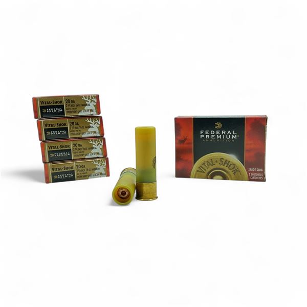 Federal Vital-Shok 20 Ga, 2-3/4", 5/8 oz Maximum Hydra-Shok Sabot Slug HP Ammunition, 25 Rounds