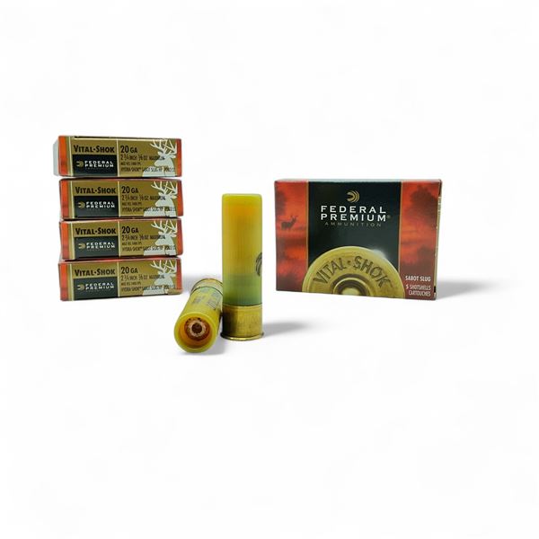 Federal Vital-Shok 20 Ga, 2-3/4", 5/8 oz Maximum Hydra-Shok Sabot Slug HP Ammunition, 25 Rounds
