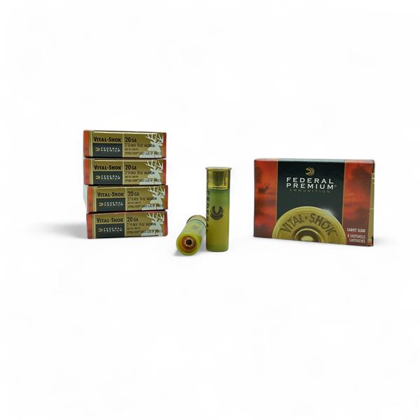 Federal Vital-Shok 20 Ga, 2-3/4", 5/8 oz Maximum Hydra-Shok Sabot Slug HP Ammunition, 25 Rounds