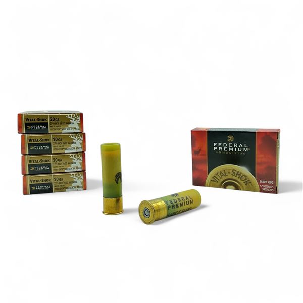 Federal Vital-Shok 20 Ga, 2-3/4", 5/8 oz Maximum Hydra-Shok Sabot Slug HP Ammunition, 25 Rounds