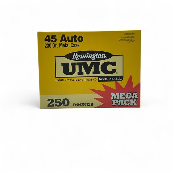 Remington UMC .45 Auto, 230 Grain Metal Case Ammunition, 250 Rounds