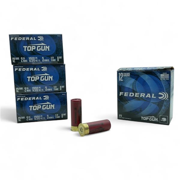Federal Top Gun 12 Ga, 2-3/4", 1-1/8 oz, #8 Shot Ammunition, 100 Rounds