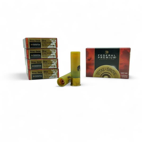 Federal Vital-Shok 20 Ga, 2-3/4", 5/8 oz Maximum Hydra-Shok Sabot Slug HP Ammunition, 25 Rounds