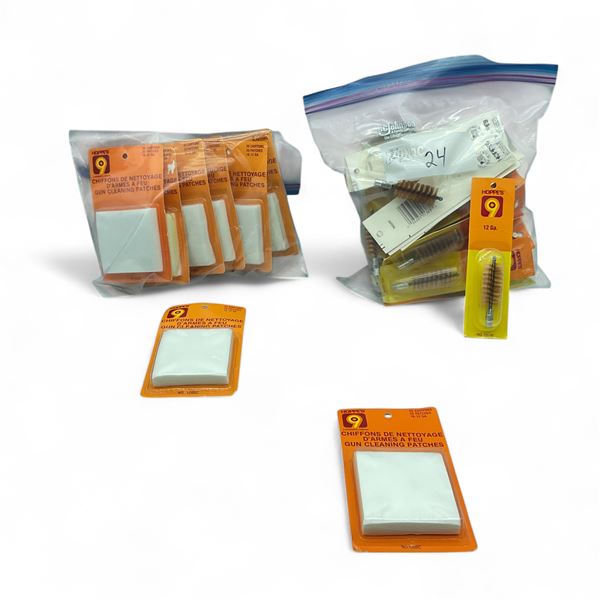 Hoppe's Gun Cleaning Patches for 16 Ga - 12 Ga 25 Pack X 8 Qty and Bronze Brushes for 12 Ga X 24