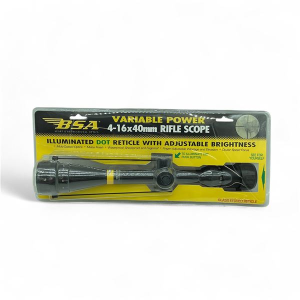 BSA Variable Power 4-16x40mm Riflescope, Illuminated Dot Reticle with Adjustable Brightness, New