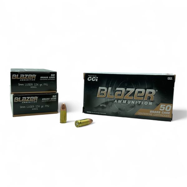 CCI Blazer 9mm Luger, 124 Grain FMJ Ammunition, 150 Rounds