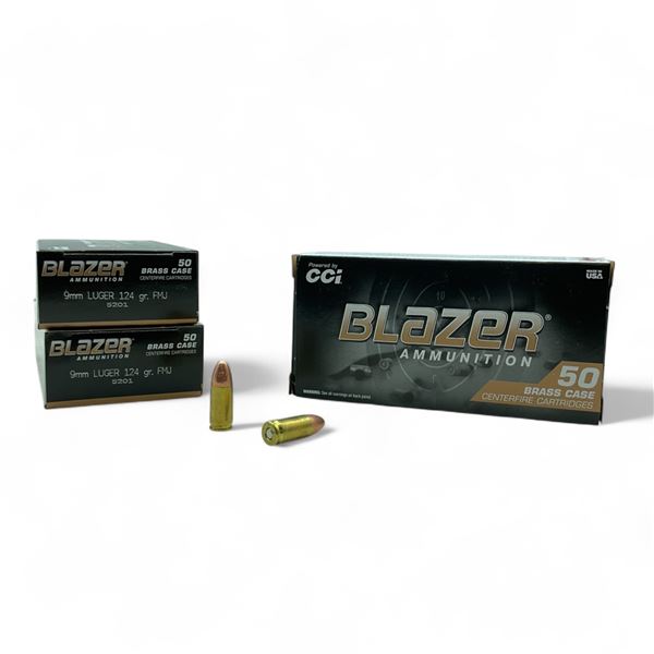 CCI Blazer 9mm Luger, 124 Grain FMJ Ammunition, 150 Rounds