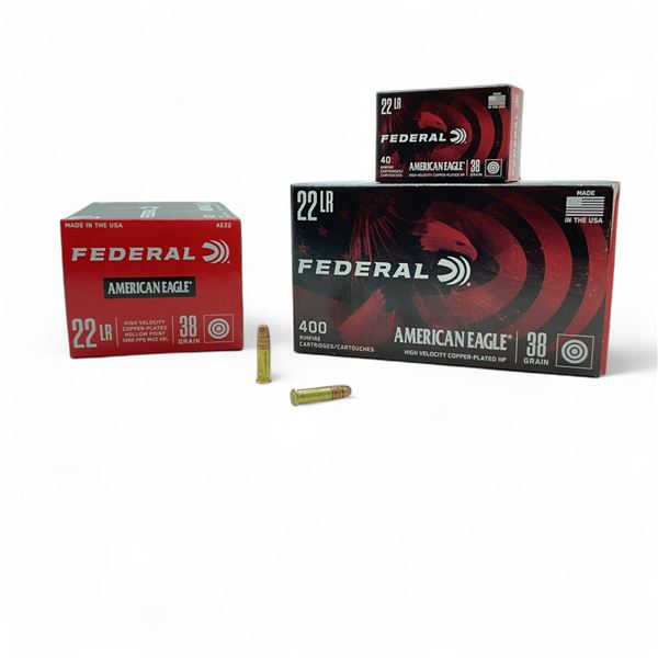 Federal American Eagle .22 LR, 38 Grain Copper-Plated Hollow Point Ammunition, 800 Rounds